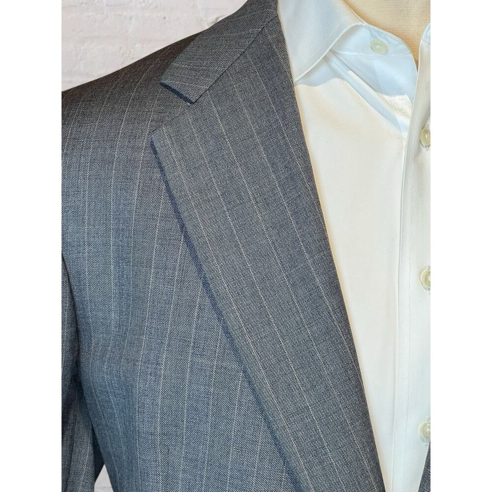 Hart Schaffner Marx 44L 37x30 Steel Gray Light Tan Stripe Suit Micro Hopsack - Picture 5 of 16